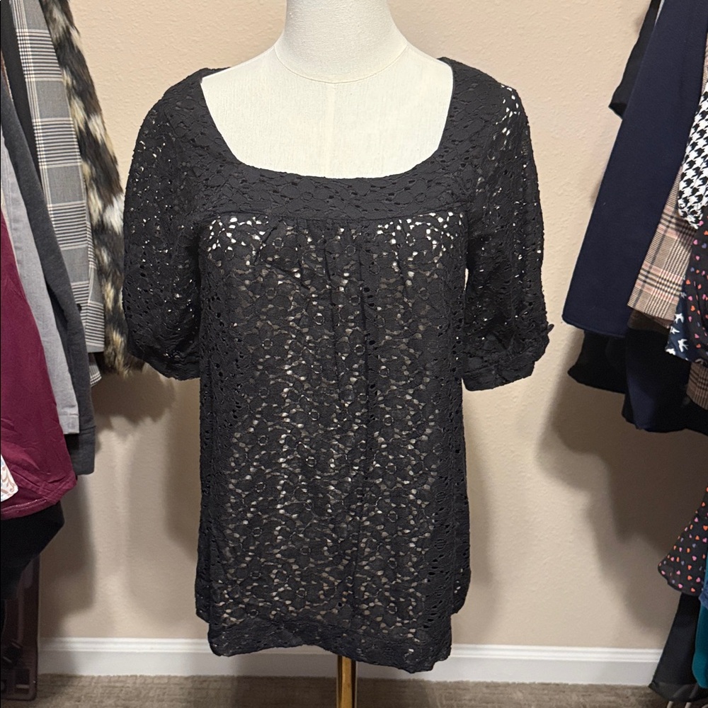 NWT Deadstock Sears Apostrophe WhimsiGoth Dark Fairy Black Lace Top